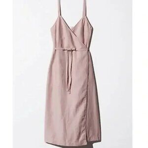Aritzia Wilfred Linen Astere Wrap Midi Dress Sundress Light Blush Rose Pink XS
